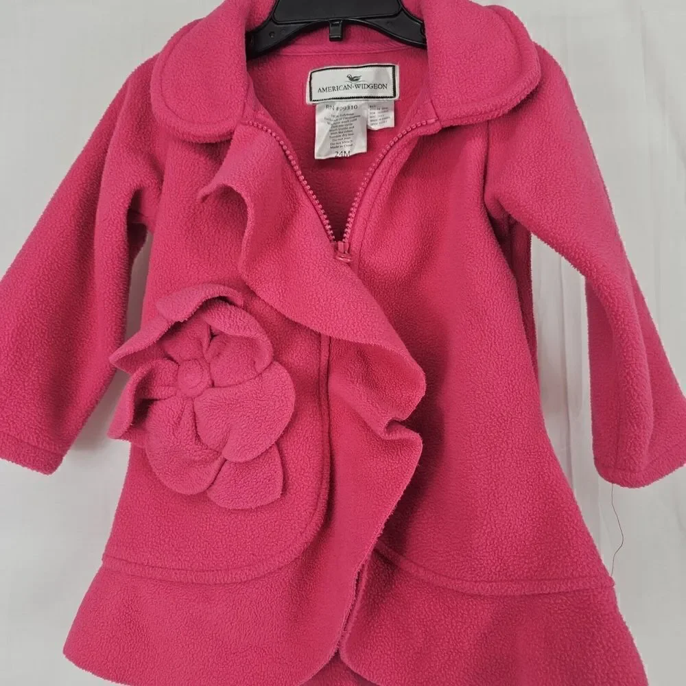 American Widgeon Baby Girl's Size 24M Pink Flower Coat Ruffle Zip Up